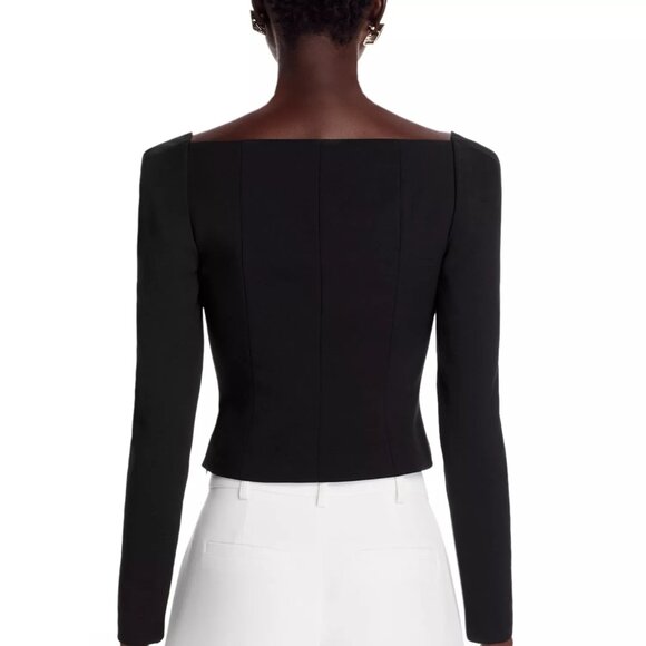 178$ BCBGMAXAZRIA Sweetheart Neck Corset Top Long Sleeves Women's Size 4 Black - Picture 2 of 5